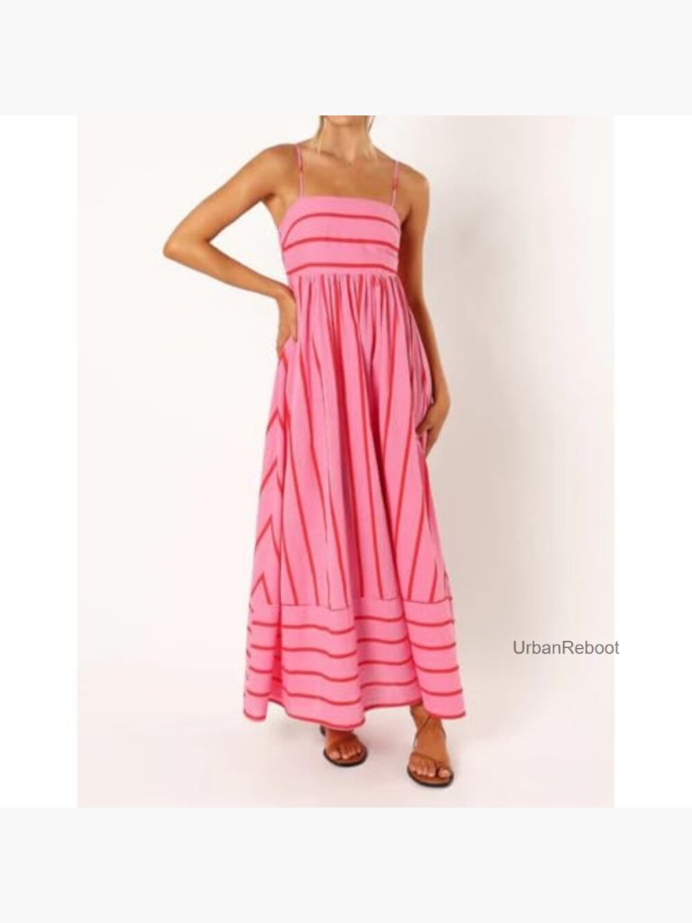 Striped Maxi Dress Sleeveless Backless Cutout Smocked Sundress Boho Flowy - Picture 4 of 6